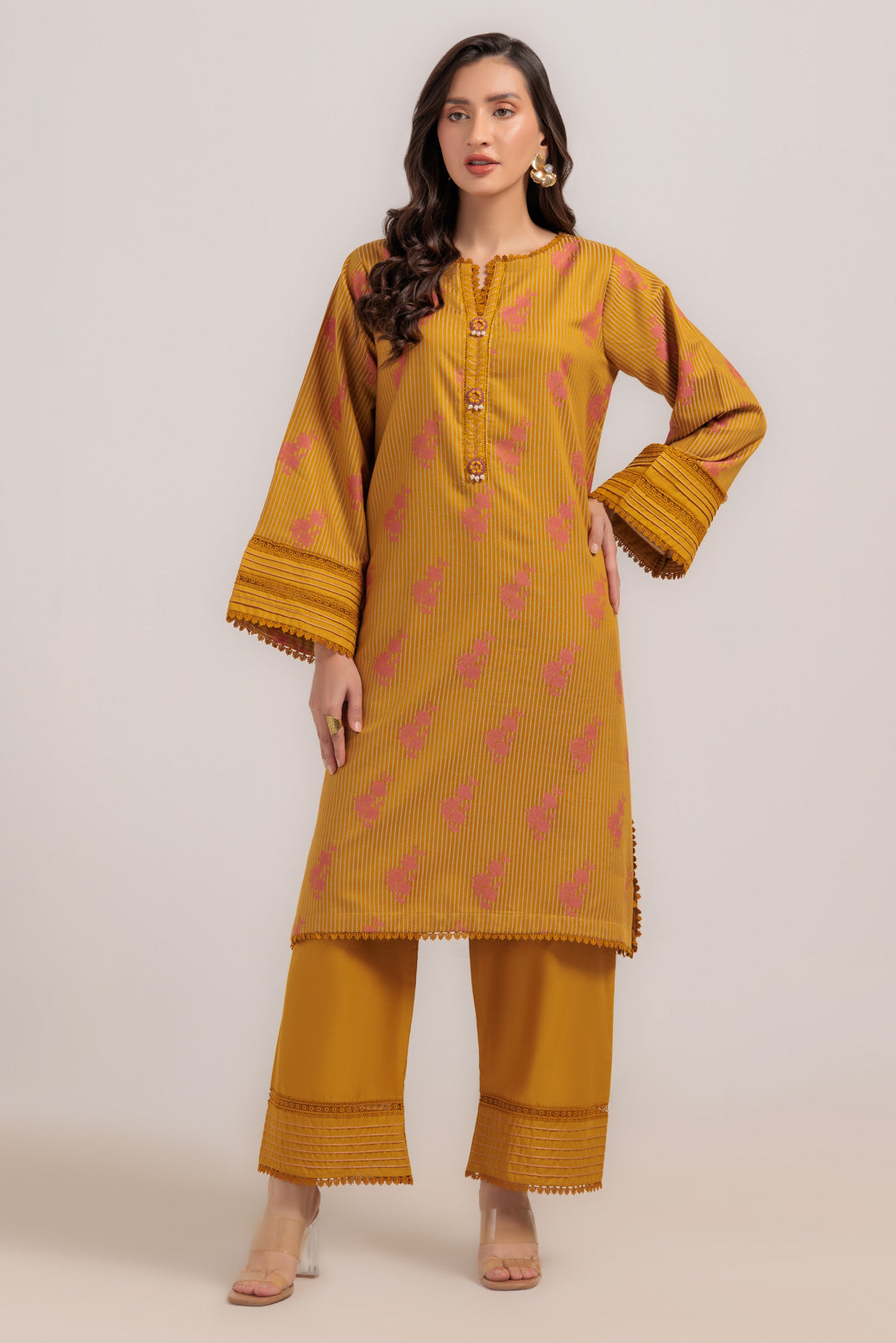 Bonanza Satrangi | Mustard Jacquard 2 Piece (WS6242P14) -  Bonanza Satrangi Ready To Wear - Original Designer Dress - House of Maryam