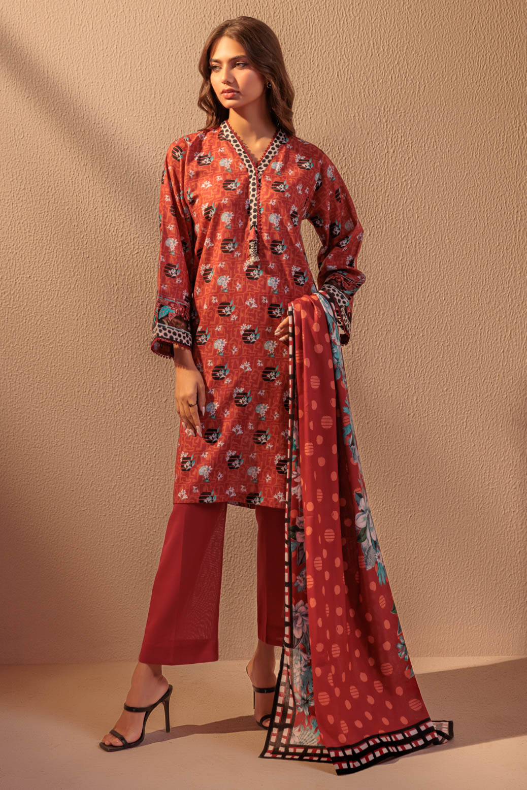 Bonanza Satrangi | Maroon Double Cotton 3 Piece (WS6243P13) -  Bonanza Satrangi Ready To Wear - Original Designer Dress - House of Maryam