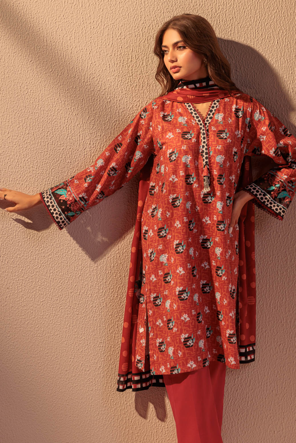Bonanza Satrangi | Maroon Double Cotton 3 Piece (WS6243P13) -  Bonanza Satrangi Ready To Wear - Original Designer Dress - House of Maryam