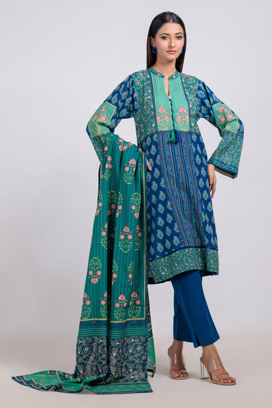 Bonanza Satrangi | Blue Khaddar 3 Piece (WS6243P47) -  Bonanza Satrangi Ready To Wear - Original Designer Dress - House of Maryam