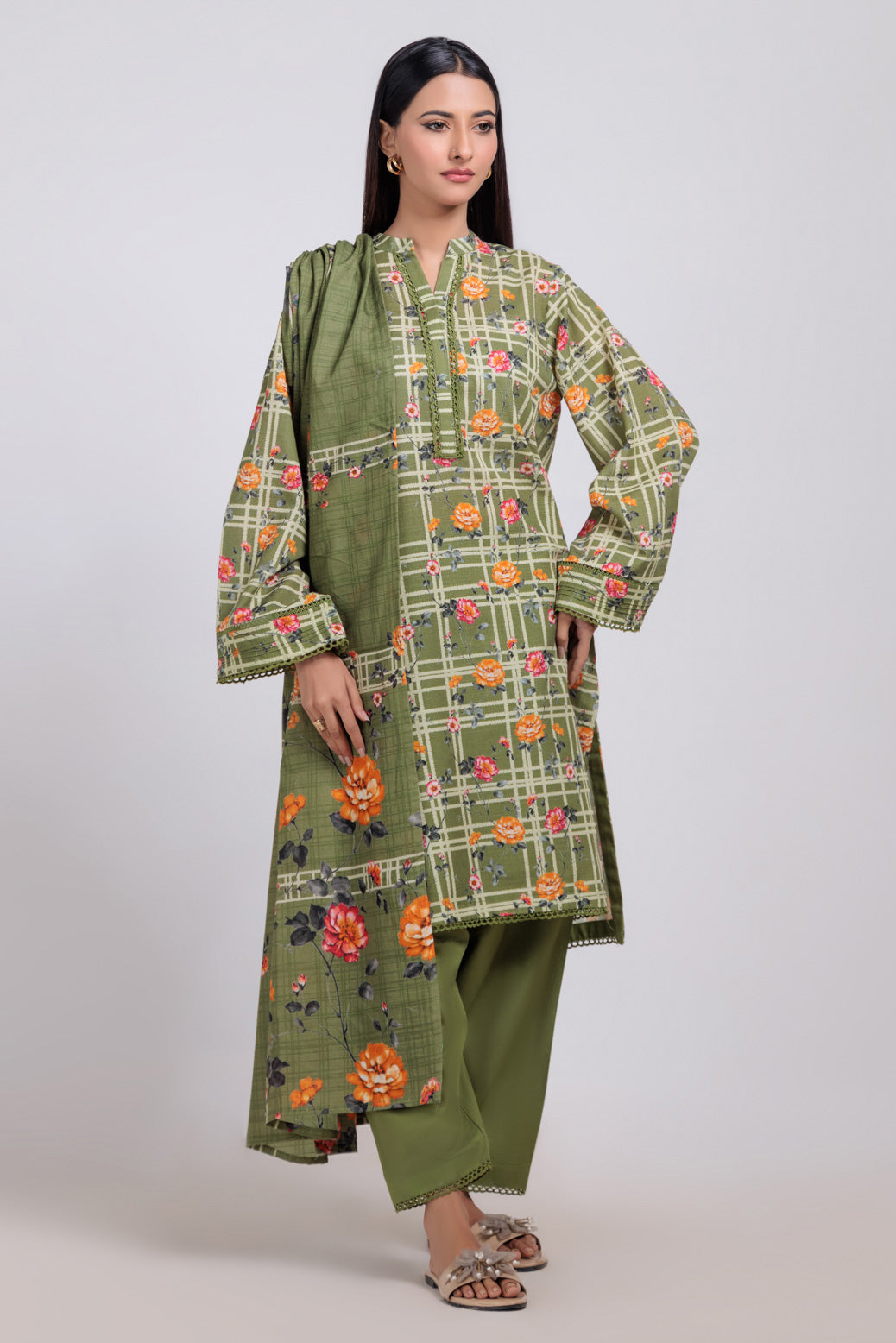 Bonanza Satrangi | Green Khaddar 3 Piece (WS6243P54) -  Bonanza Satrangi Ready To Wear - Original Designer Dress - House of Maryam