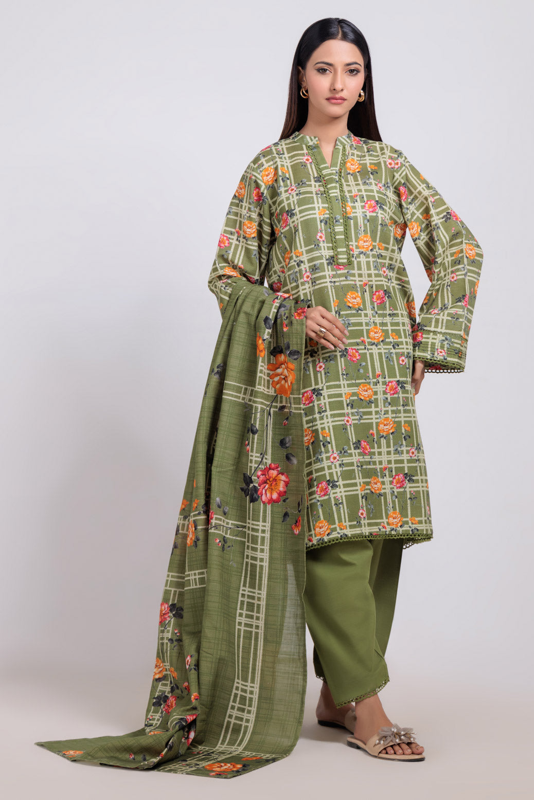 Bonanza Satrangi | Green Khaddar 3 Piece (WS6243P54) -  Bonanza Satrangi Ready To Wear - Original Designer Dress - House of Maryam