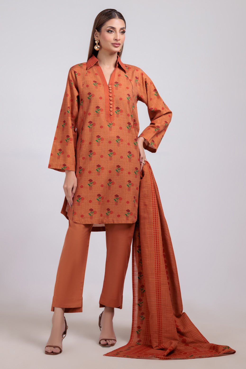 Bonanza Satrangi | Rust Khaddar 3 Piece (WS6243P84) -  Bonanza Satrangi Ready To Wear - Original Designer Dress - House of Maryam