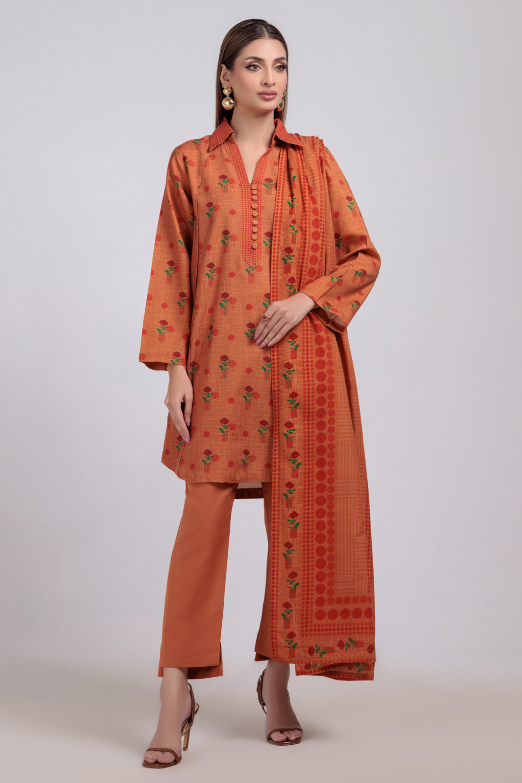 Bonanza Satrangi | Rust Khaddar 3 Piece (WS6243P84) -  Bonanza Satrangi Ready To Wear - Original Designer Dress - House of Maryam