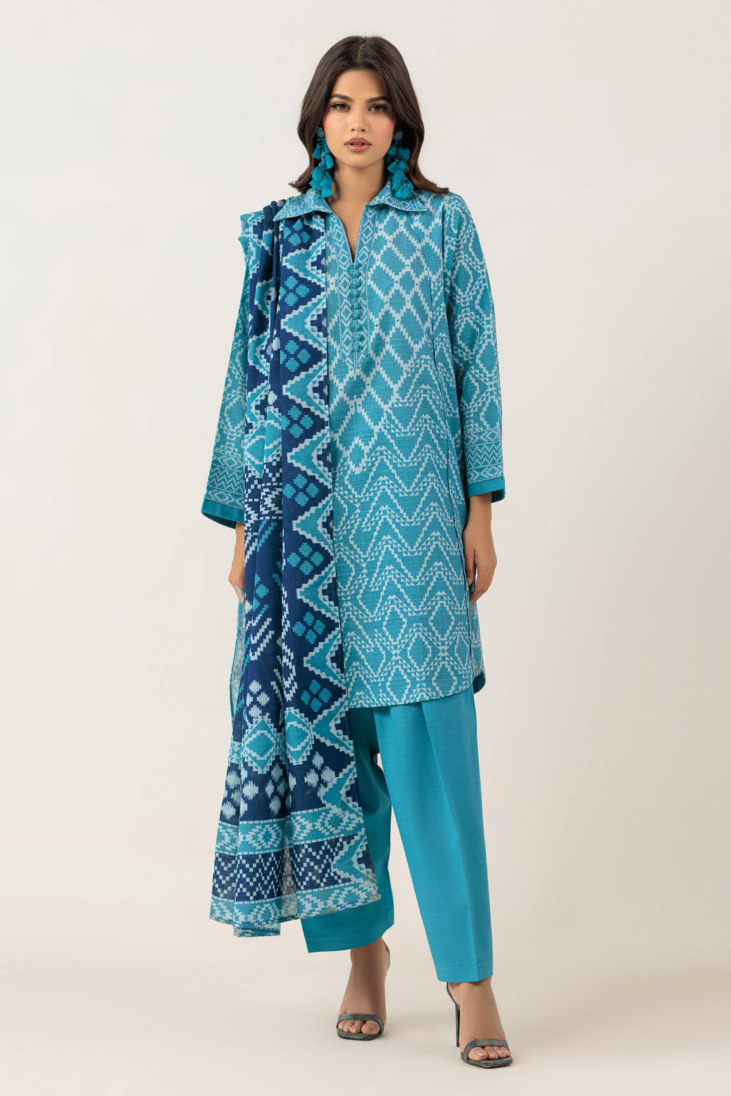 Bonanza Satrangi | Ice Blue Khaddar 3 Piece (WS6243P88) -  Bonanza Satrangi Ready To Wear - Original Designer Dress - House of Maryam