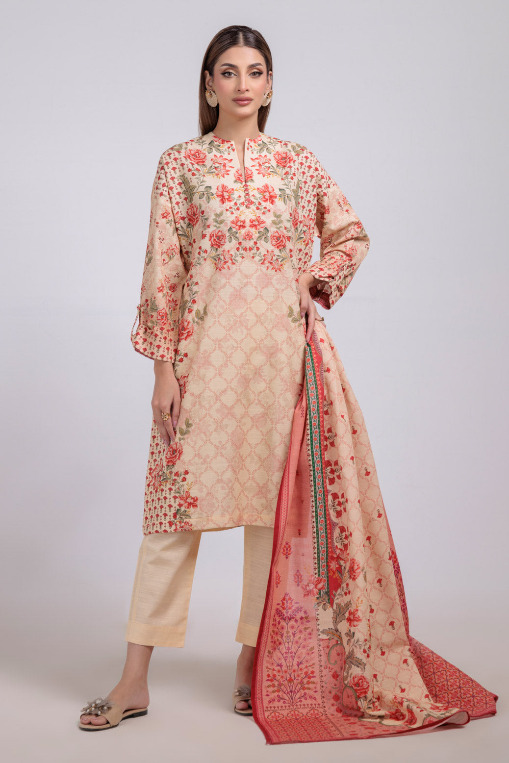 Bonanza Satrangi | Beige Khaddar 3 Piece (WS6243P89) -  Bonanza Satrangi Ready To Wear - Original Designer Dress - House of Maryam