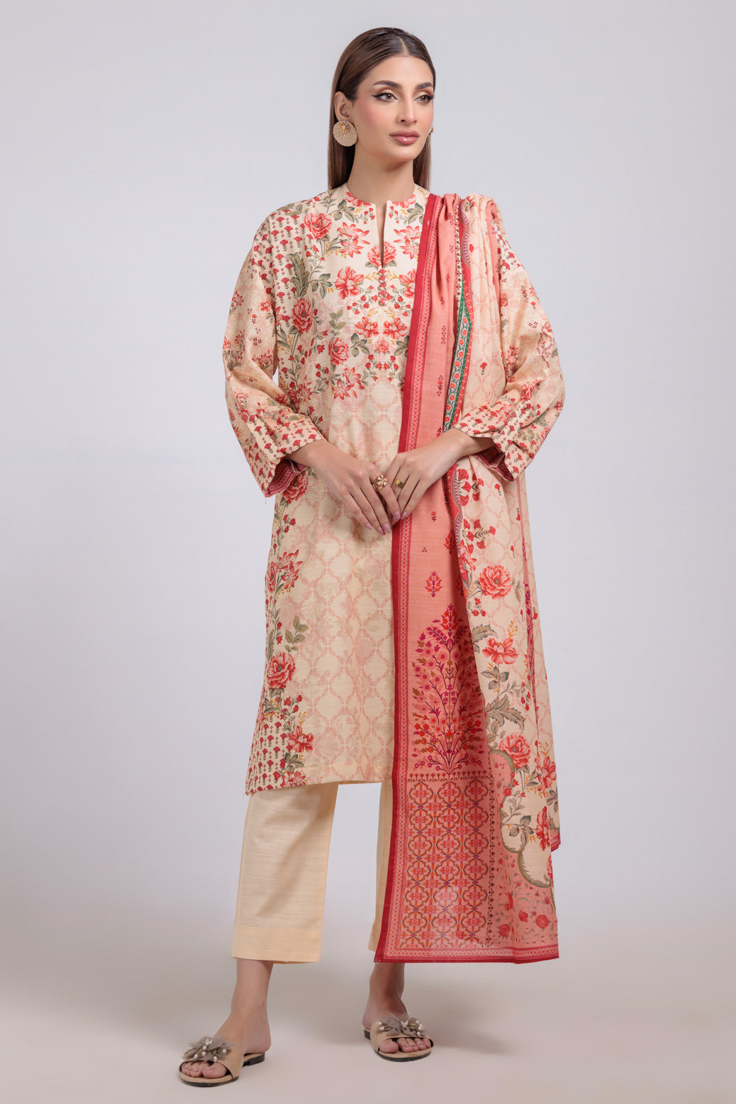 Bonanza Satrangi | Beige Khaddar 3 Piece (WS6243P89) -  Bonanza Satrangi Ready To Wear - Original Designer Dress - House of Maryam
