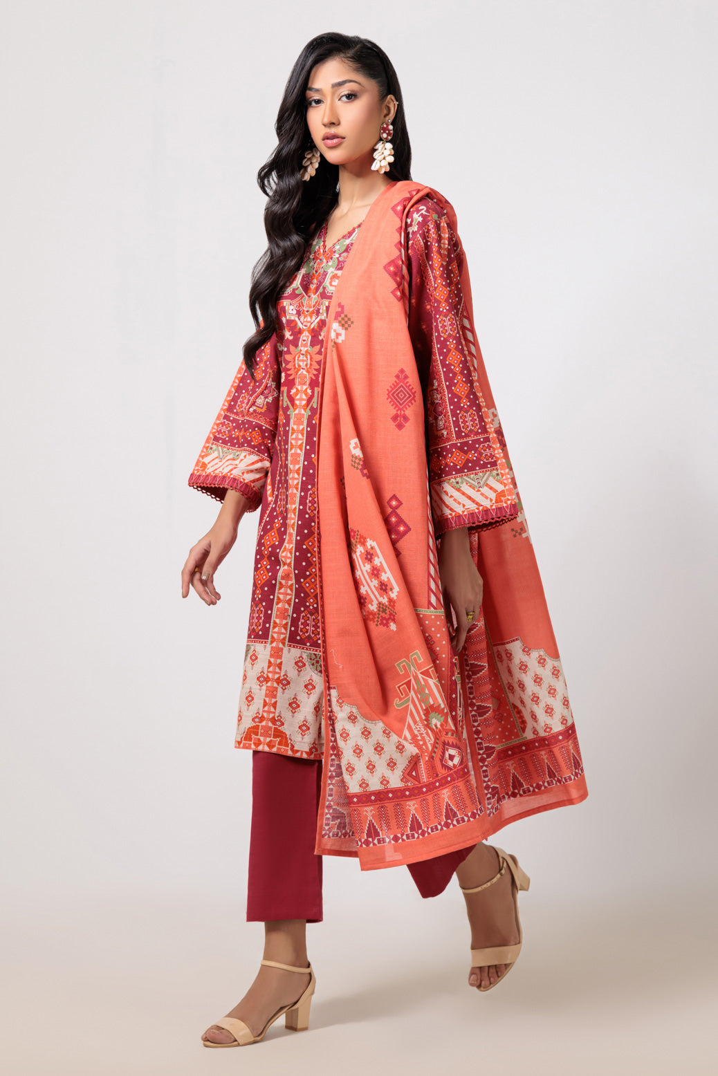 Bonanza Satrangi | Red Khaddar 3 Piece (WS6243P93) -  Bonanza Satrangi Ready To Wear - Original Designer Dress - House of Maryam