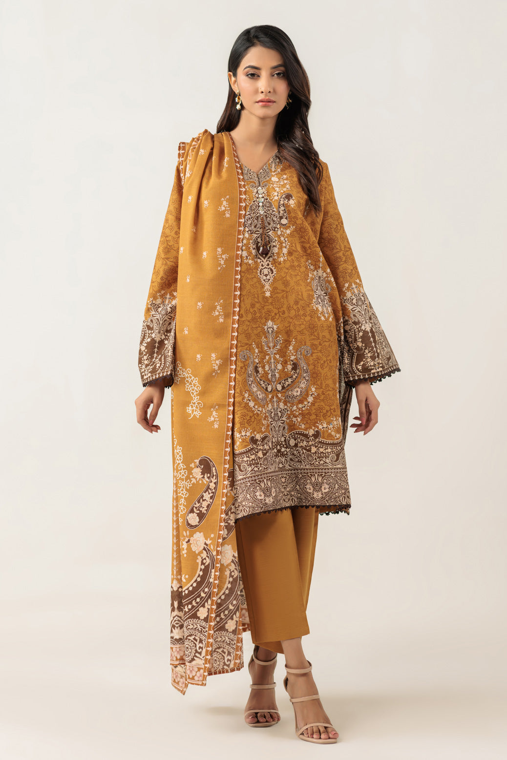 Bonanza Satrangi | Mustard Khaddar 3 Piece (WS6243P96) -  Bonanza Satrangi Ready To Wear - Original Designer Dress - House of Maryam
