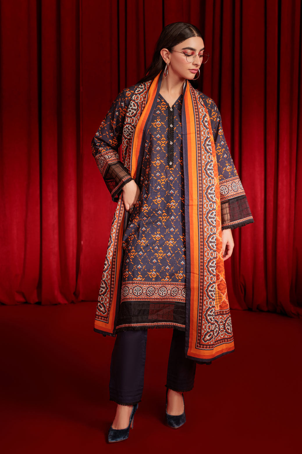 Bonanza Satrangi | Blue Khaddar 3 Piece (WS7243P02) -  Bonanza Satrangi Ready To Wear - Original Designer Dress - House of Maryam