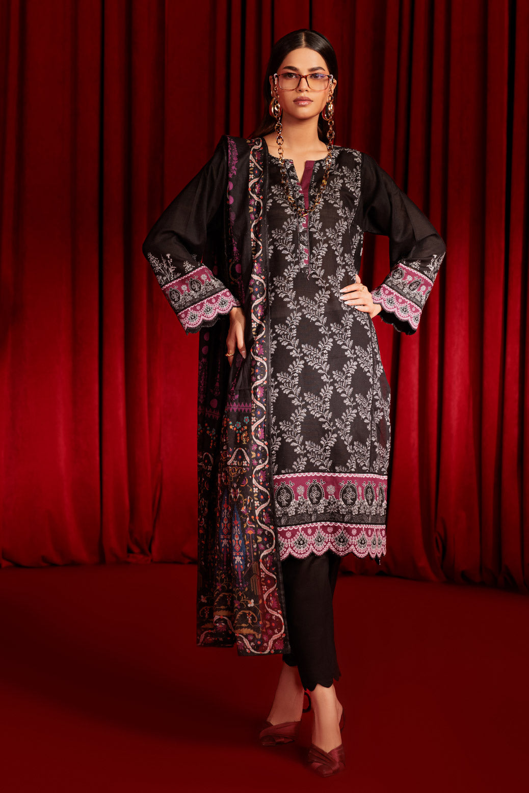 Bonanza Satrangi | Black Khaddar 3 Piece (WS7243P04) -  Bonanza Satrangi Ready To Wear - Original Designer Dress - House of Maryam