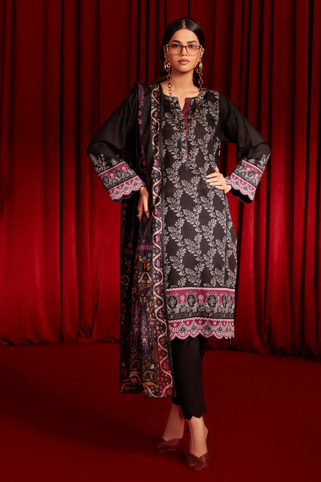 Bonanza Satrangi | Black Khaddar 3 Piece (WS7243P04) -  Bonanza Satrangi Ready To Wear - Original Designer Dress - House of Maryam