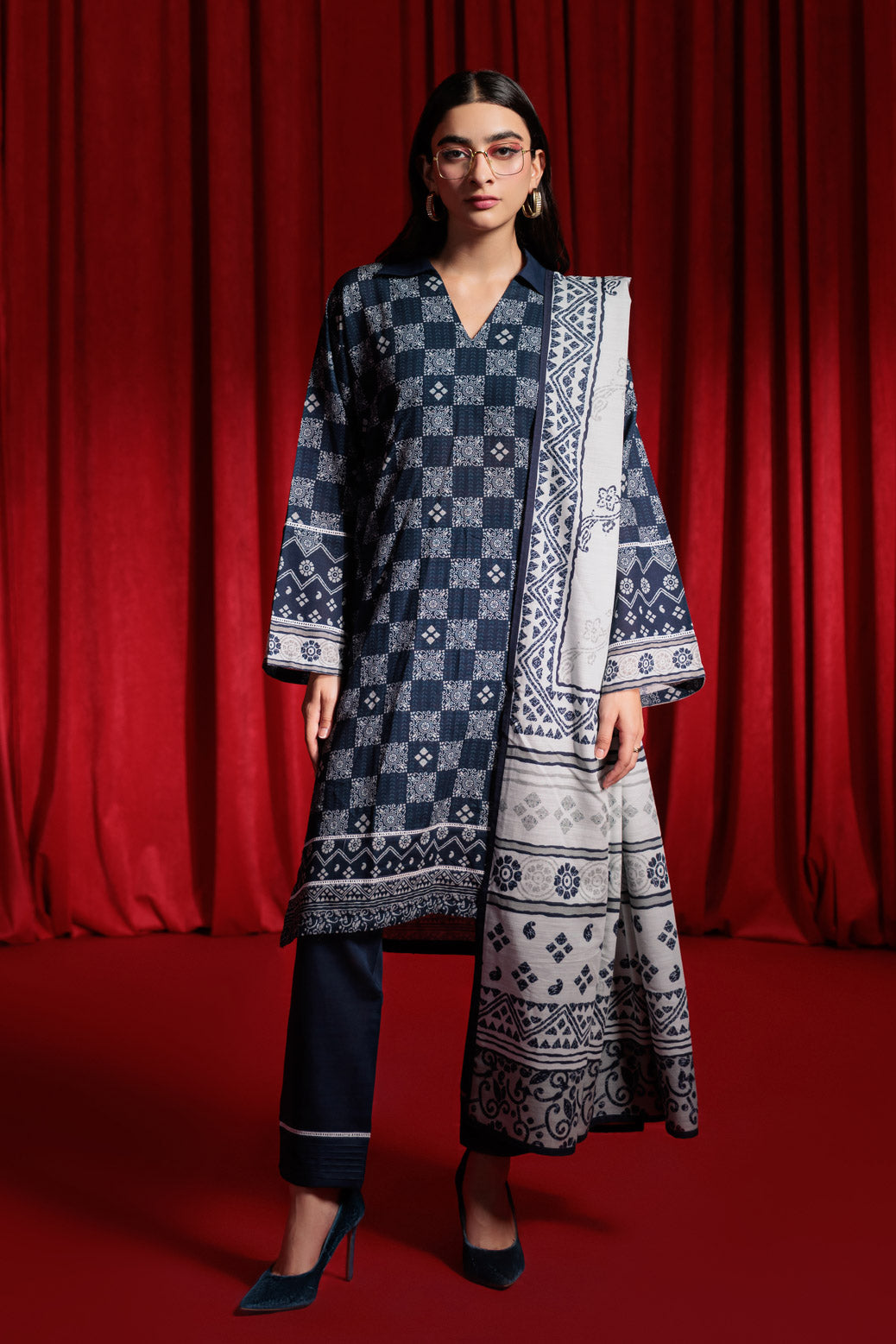 Bonanza Satrangi | Blue Khaddar 3 Piece (WS7243P07) -  Bonanza Satrangi Ready To Wear - Original Designer Dress - House of Maryam