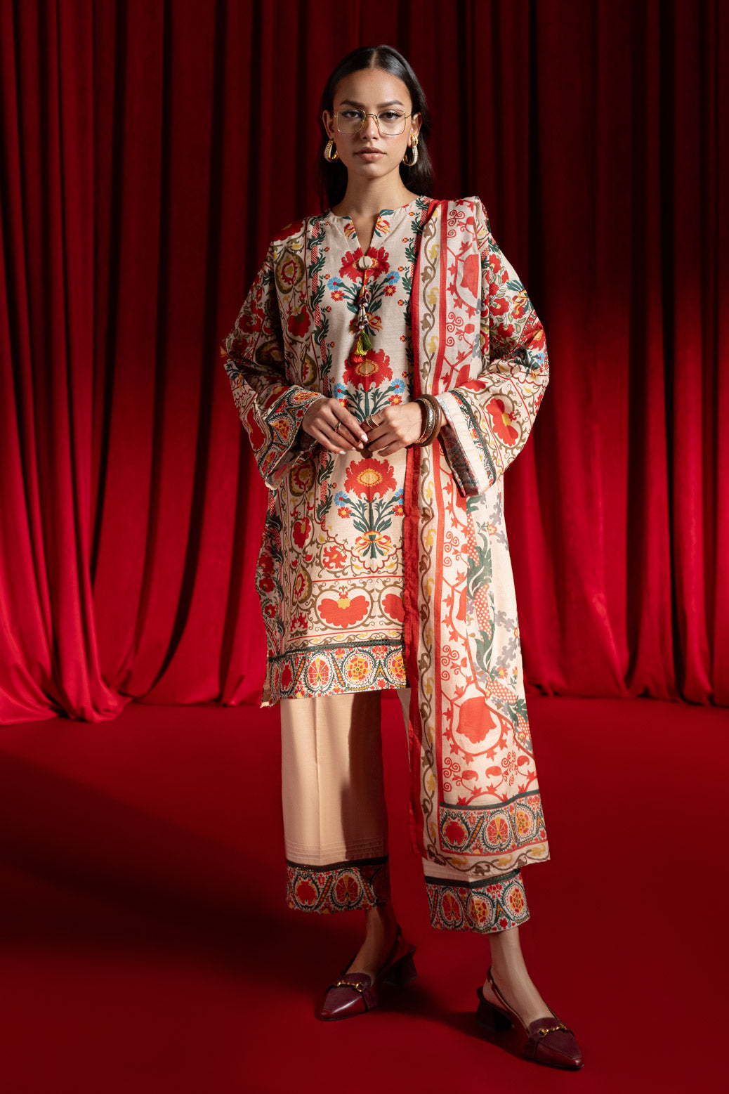 Bonanza Satrangi | Beige Cambric 3 Piece (WS7243P10) -  Bonanza Satrangi Ready To Wear - Original Designer Dress - House of Maryam