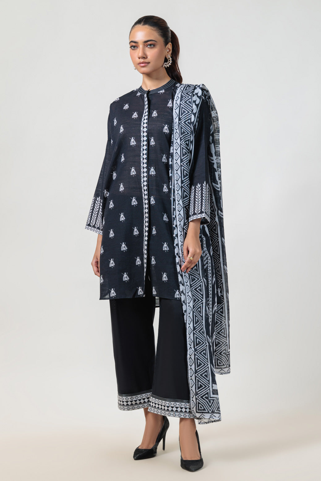 Bonanza Satrangi | Black Cambric 3 Piece (WS7243P12) -  Bonanza Satrangi Ready To Wear - Original Designer Dress - House of Maryam