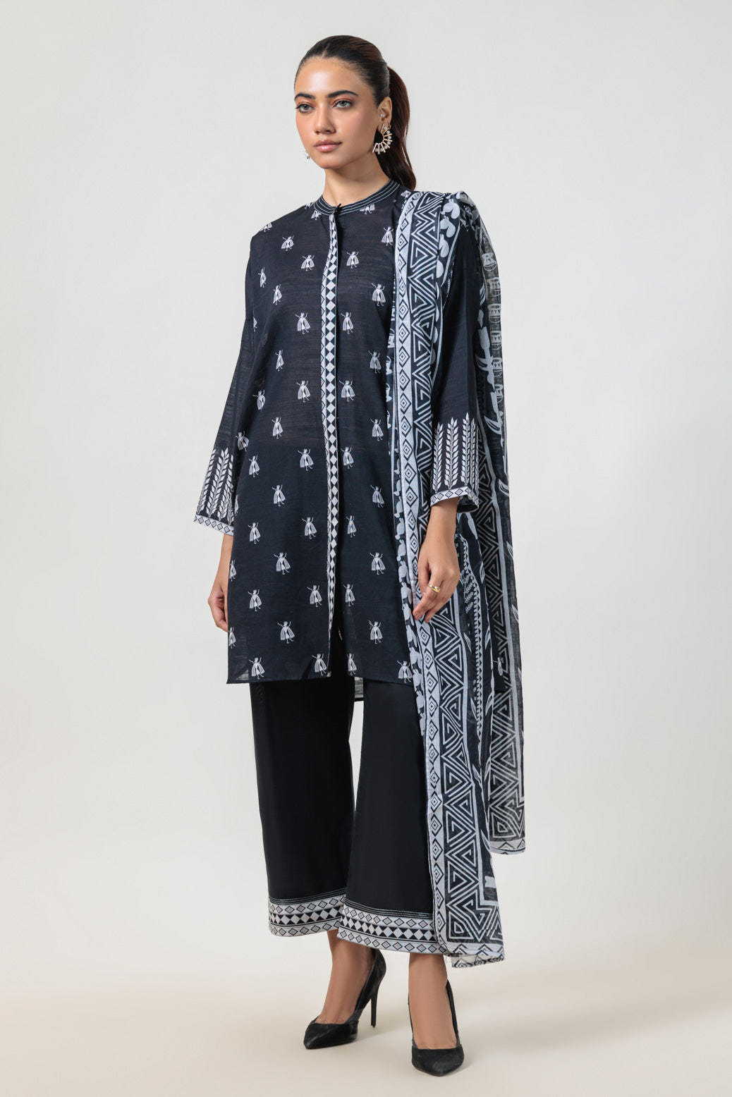 Bonanza Satrangi | Black Cambric 3 Piece (WS7243P12) -  Bonanza Satrangi Ready To Wear - Original Designer Dress - House of Maryam