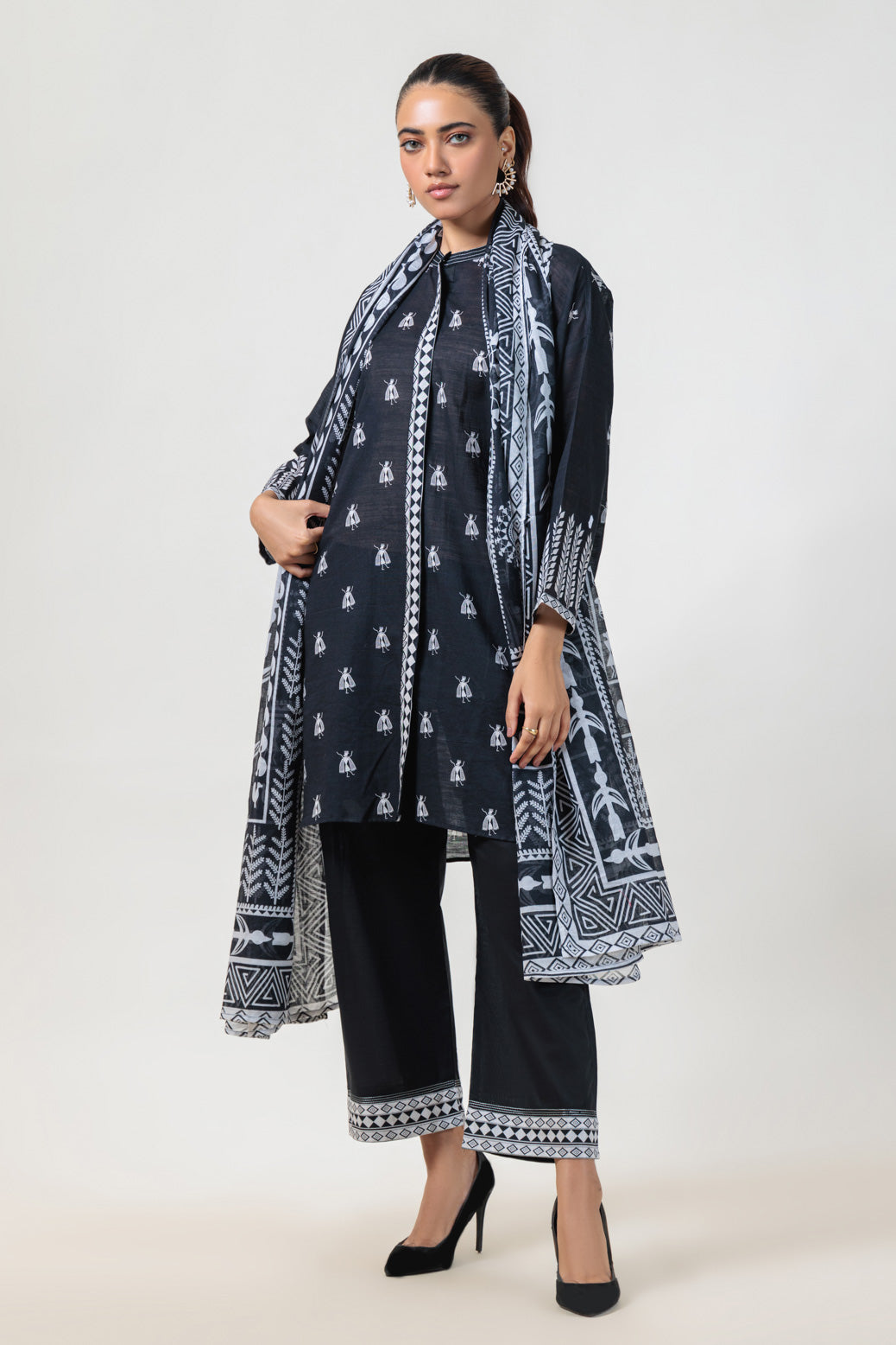 Bonanza Satrangi | Black Cambric 3 Piece (WS7243P12) -  Bonanza Satrangi Ready To Wear - Original Designer Dress - House of Maryam