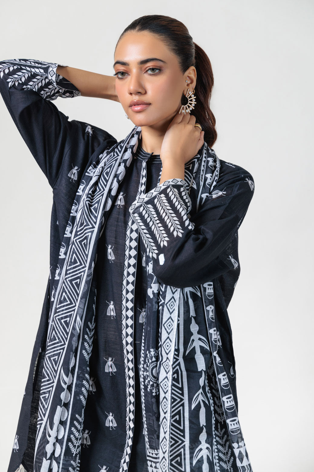Bonanza Satrangi | Black Cambric 3 Piece (WS7243P12) -  Bonanza Satrangi Ready To Wear - Original Designer Dress - House of Maryam