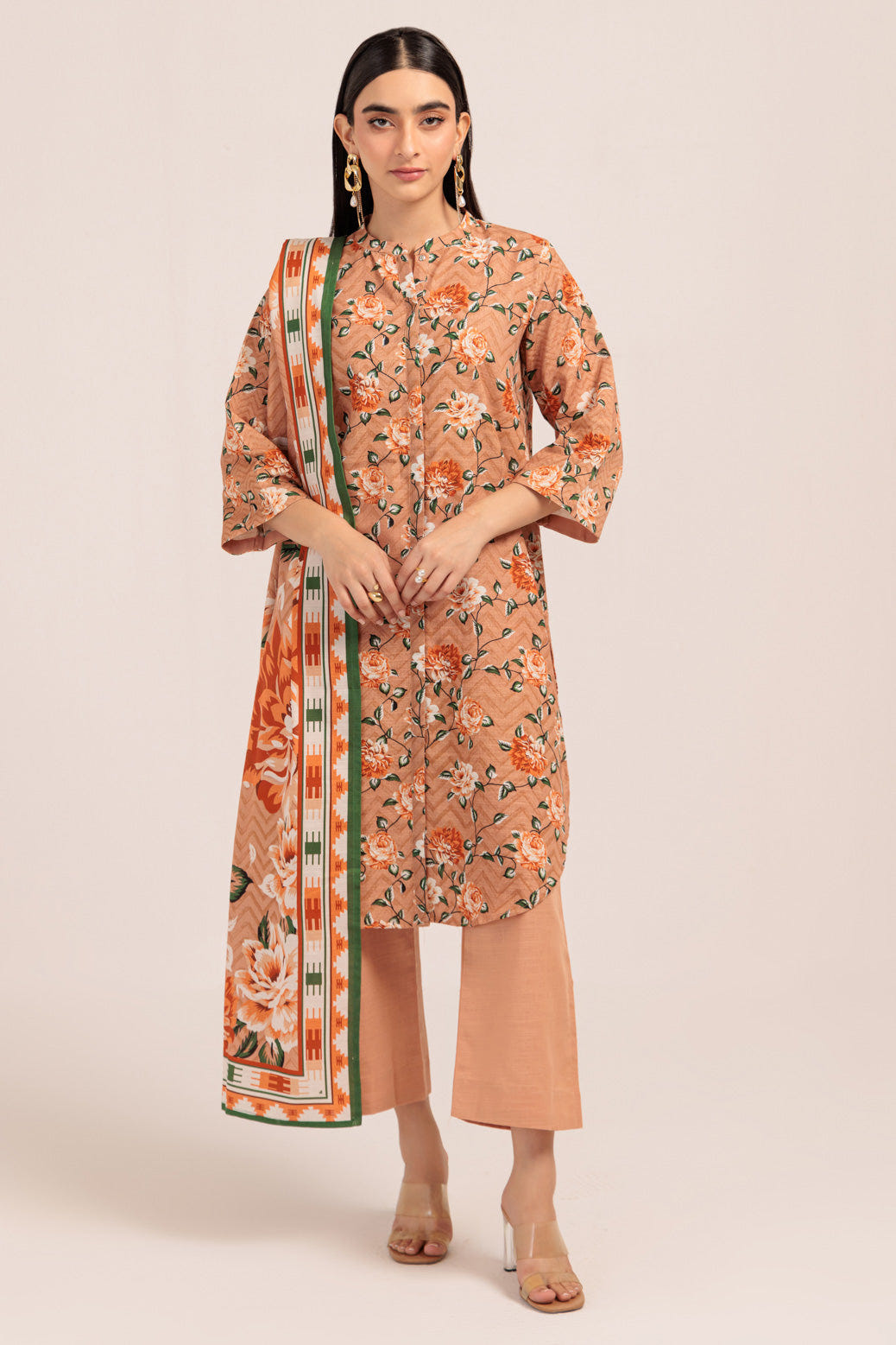Bonanza Satrangi | Peach Khaddar 3 Piece (WS7243P22) -  Bonanza Satrangi Ready To Wear - Original Designer Dress - House of Maryam
