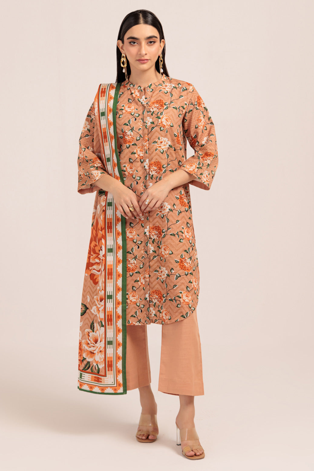 Bonanza Satrangi | Peach Khaddar 3 Piece (WS7243P22) -  Bonanza Satrangi Ready To Wear - Original Designer Dress - House of Maryam