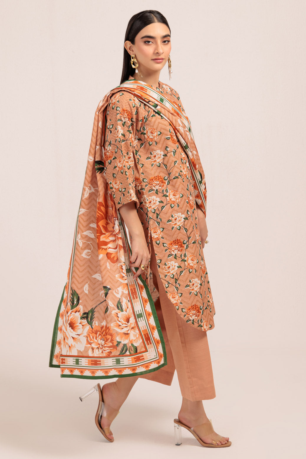 Bonanza Satrangi | Peach Khaddar 3 Piece (WS7243P22) -  Bonanza Satrangi Ready To Wear - Original Designer Dress - House of Maryam