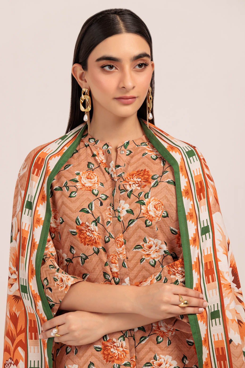 Bonanza Satrangi | Peach Khaddar 3 Piece (WS7243P22) -  Bonanza Satrangi Ready To Wear - Original Designer Dress - House of Maryam