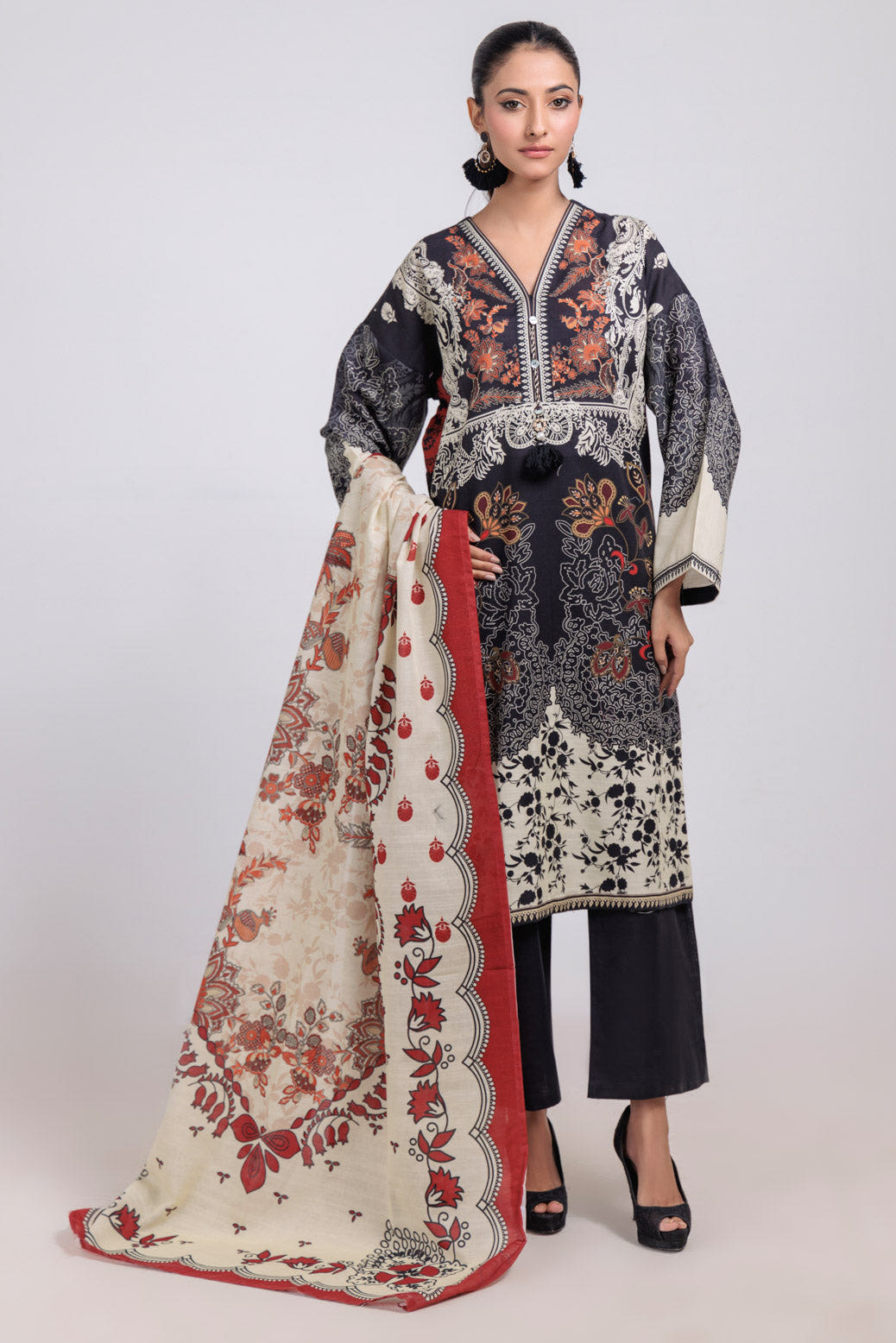 Bonanza Satrangi | Black Khaddar 3 Piece (WS7243P25) -  Bonanza Satrangi Ready To Wear - Original Designer Dress - House of Maryam