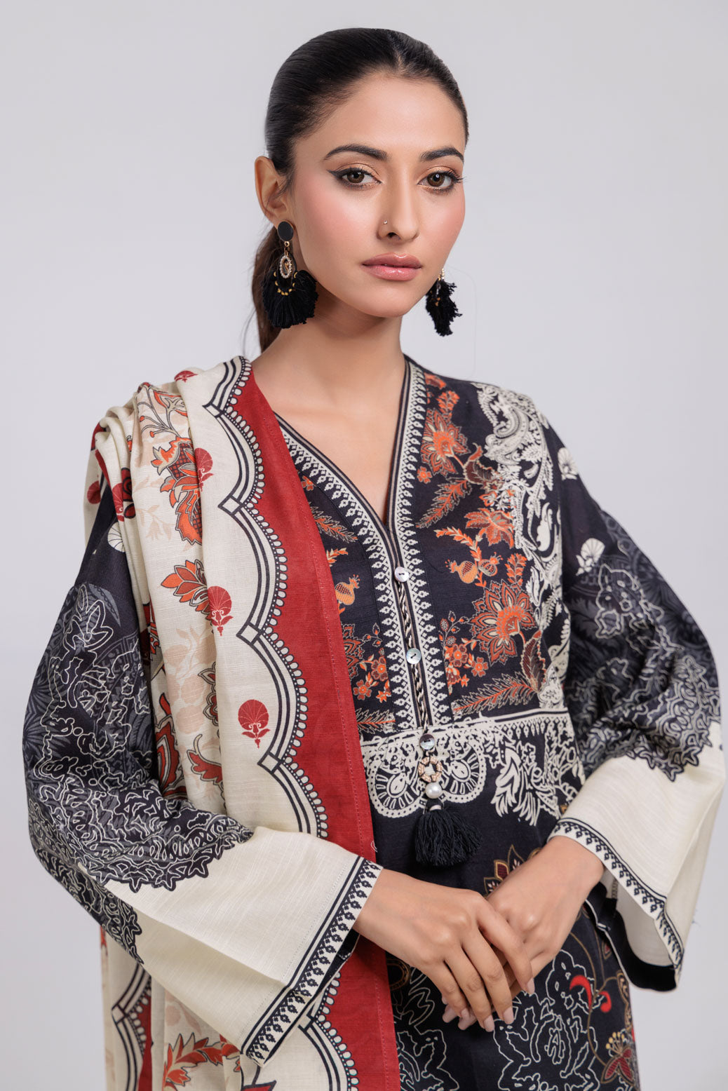 Bonanza Satrangi | Black Khaddar 3 Piece (WS7243P25) -  Bonanza Satrangi Ready To Wear - Original Designer Dress - House of Maryam