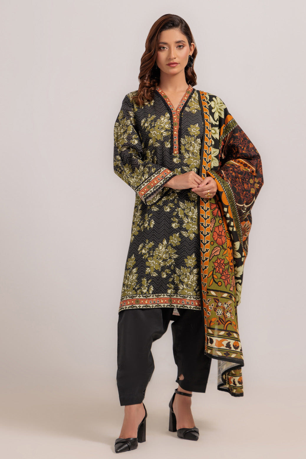 Bonanza Satrangi | Black Khaddar 3 Piece (WS7243P28) -  Bonanza Satrangi Ready To Wear - Original Designer Dress - House of Maryam