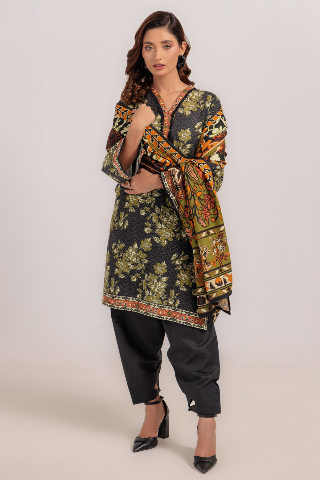 Bonanza Satrangi | Black Khaddar 3 Piece (WS7243P28) -  Bonanza Satrangi Ready To Wear - Original Designer Dress - House of Maryam