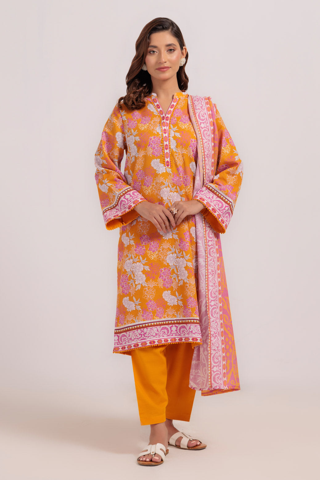 Bonanza Satrangi | Orange Khaddar 3 Piece (WS7243P35) -  Bonanza Satrangi Ready To Wear - Original Designer Dress - House of Maryam