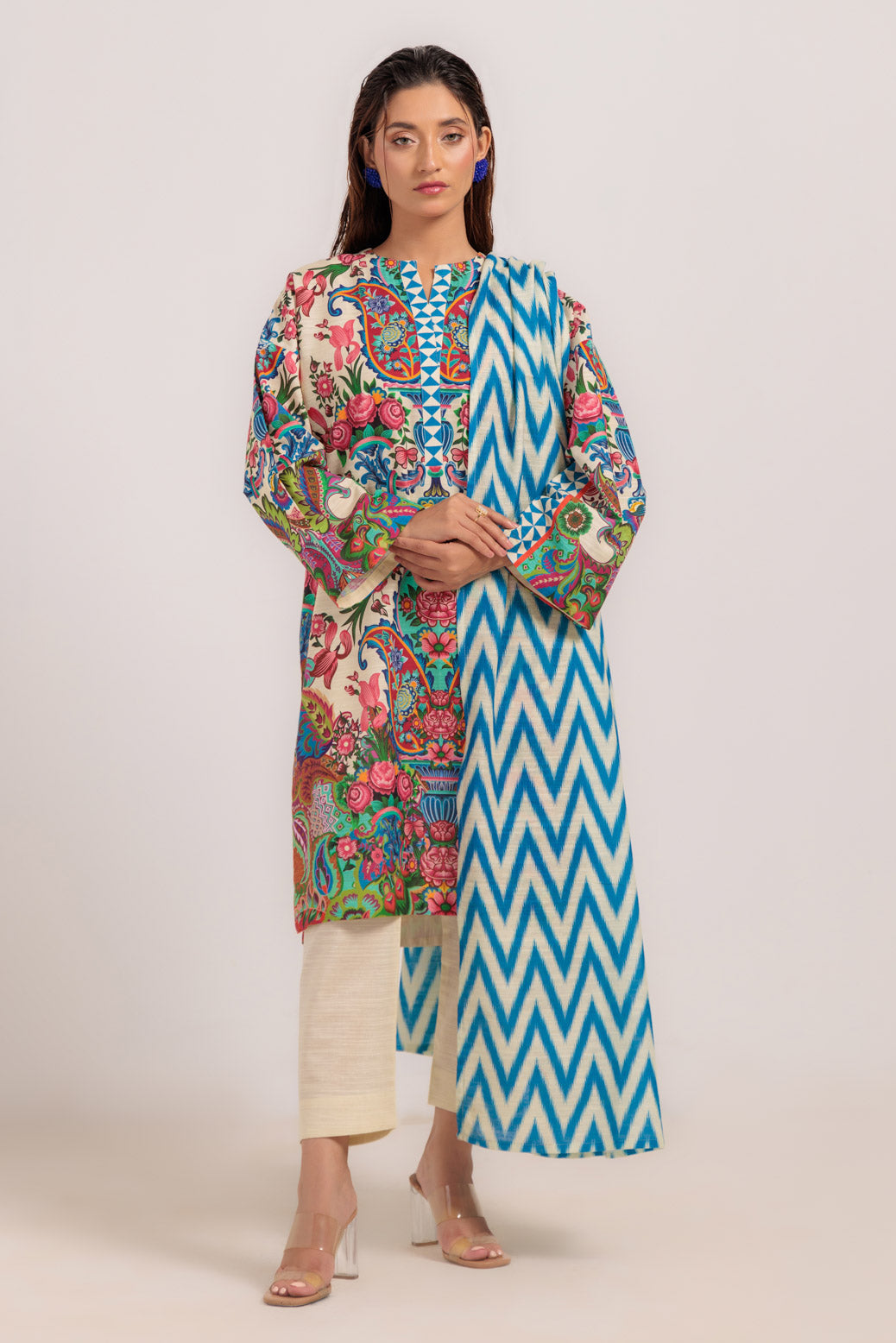 Bonanza Satrangi | Beige Khaddar 3 Piece (WS7243P36) -  Bonanza Satrangi Ready To Wear - Original Designer Dress - House of Maryam
