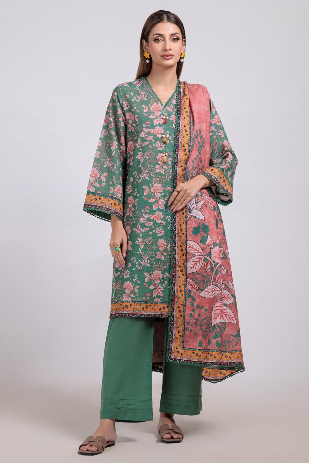 Bonanza Satrangi | Green Khaddar 3 Piece (WS7243P43) -  Bonanza Satrangi Ready To Wear - Original Designer Dress - House of Maryam