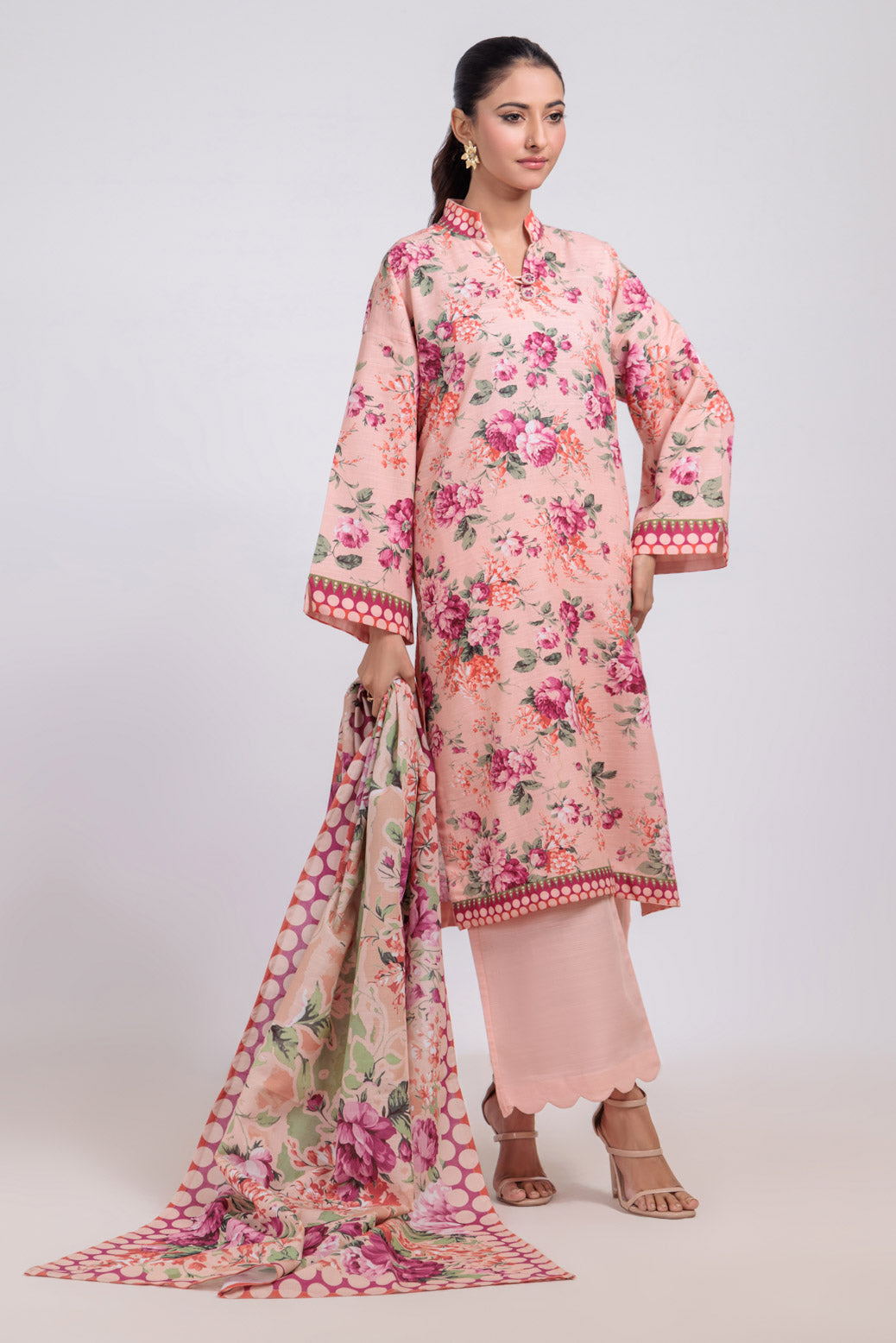 Bonanza Satrangi | Peach Khaddar 3 Piece (WS7243P48) -  Bonanza Satrangi Ready To Wear - Original Designer Dress - House of Maryam