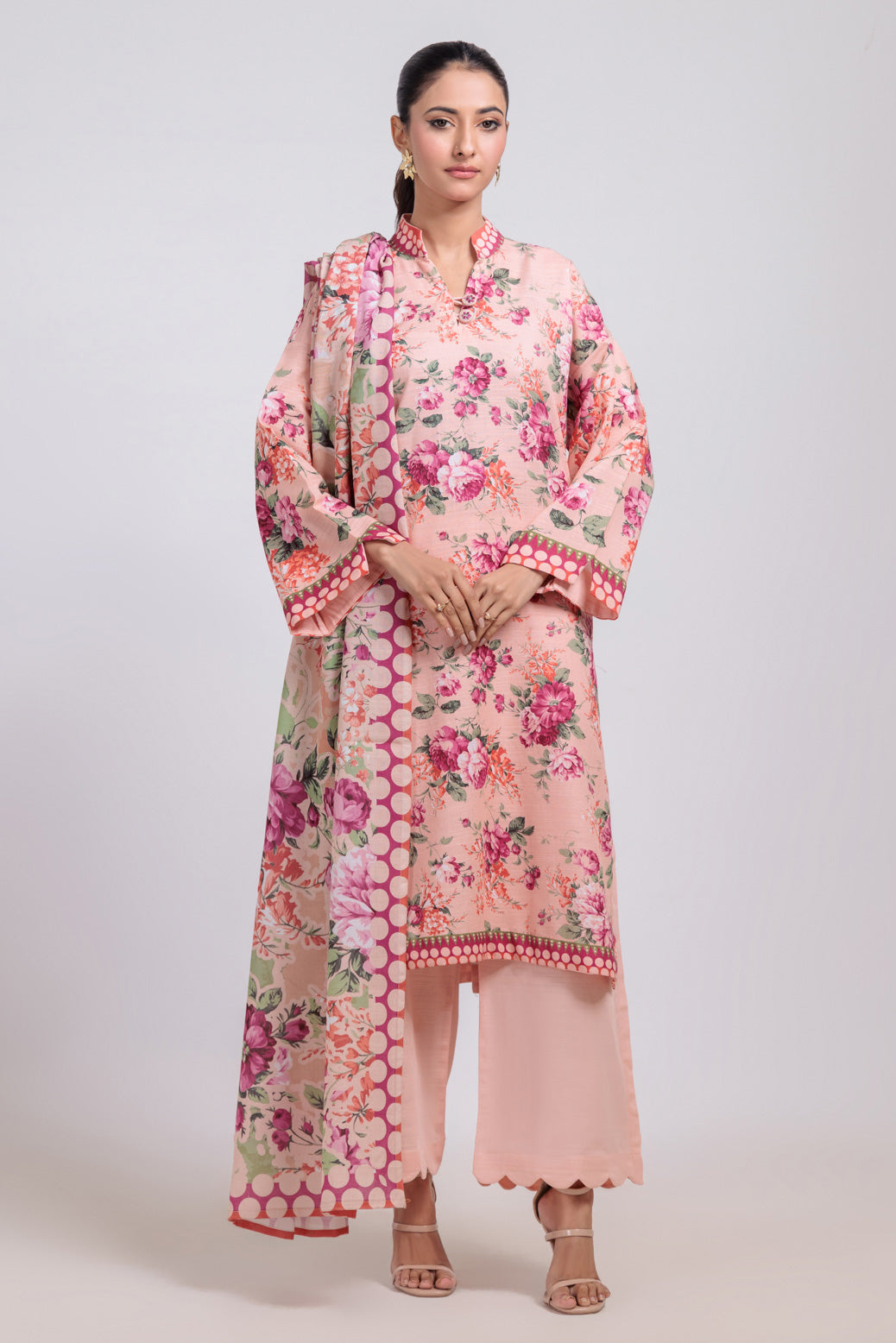 Bonanza Satrangi | Peach Khaddar 3 Piece (WS7243P48) -  Bonanza Satrangi Ready To Wear - Original Designer Dress - House of Maryam
