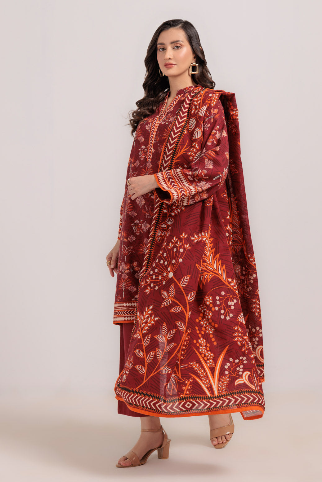 Bonanza Satrangi | Red Khaddar 3 Piece (WS7243P49) -  Bonanza Satrangi Ready To Wear - Original Designer Dress - House of Maryam