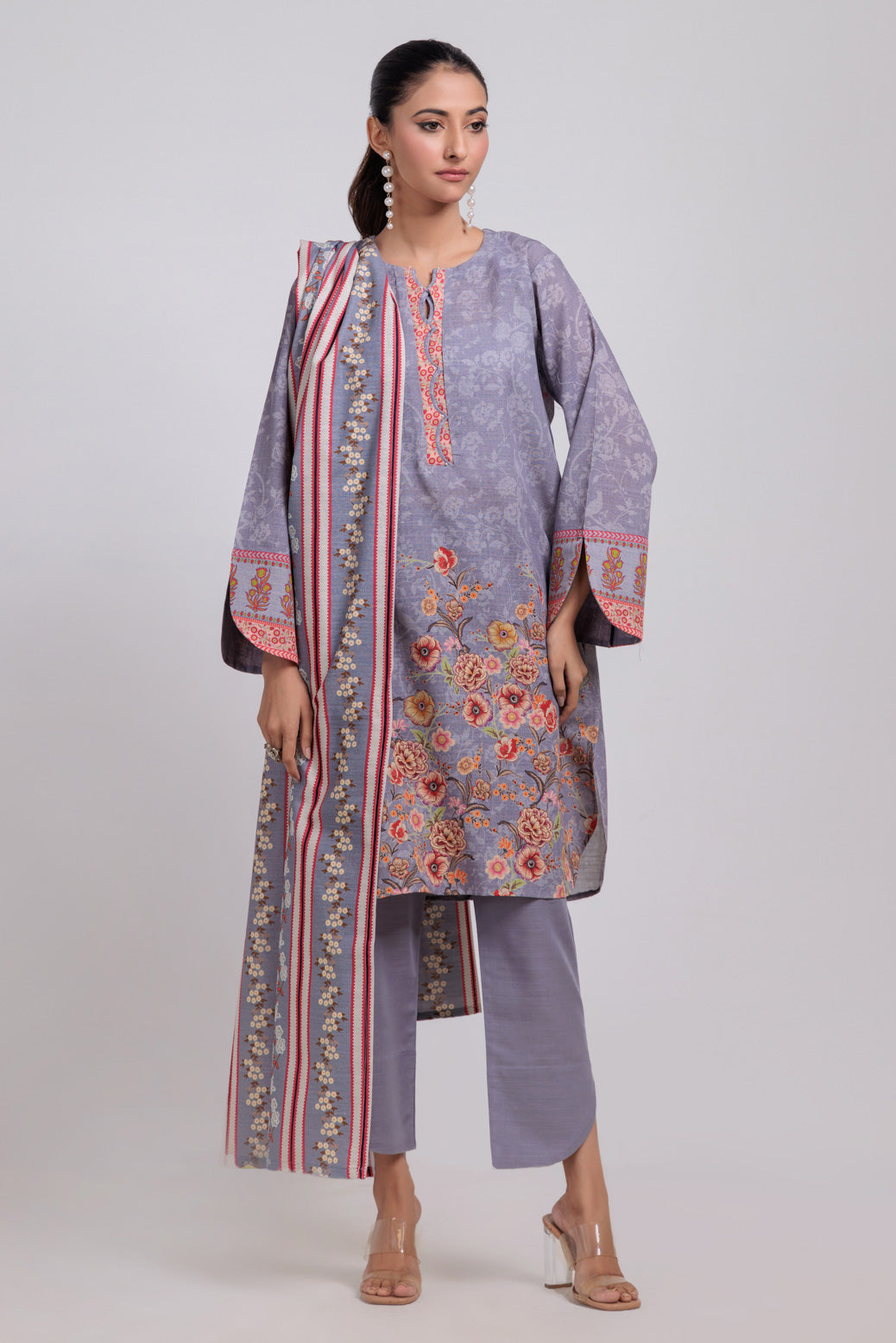 Bonanza Satrangi | Grey Khaddar 3 Piece (WS7243P54) -  Bonanza Satrangi Ready To Wear - Original Designer Dress - House of Maryam