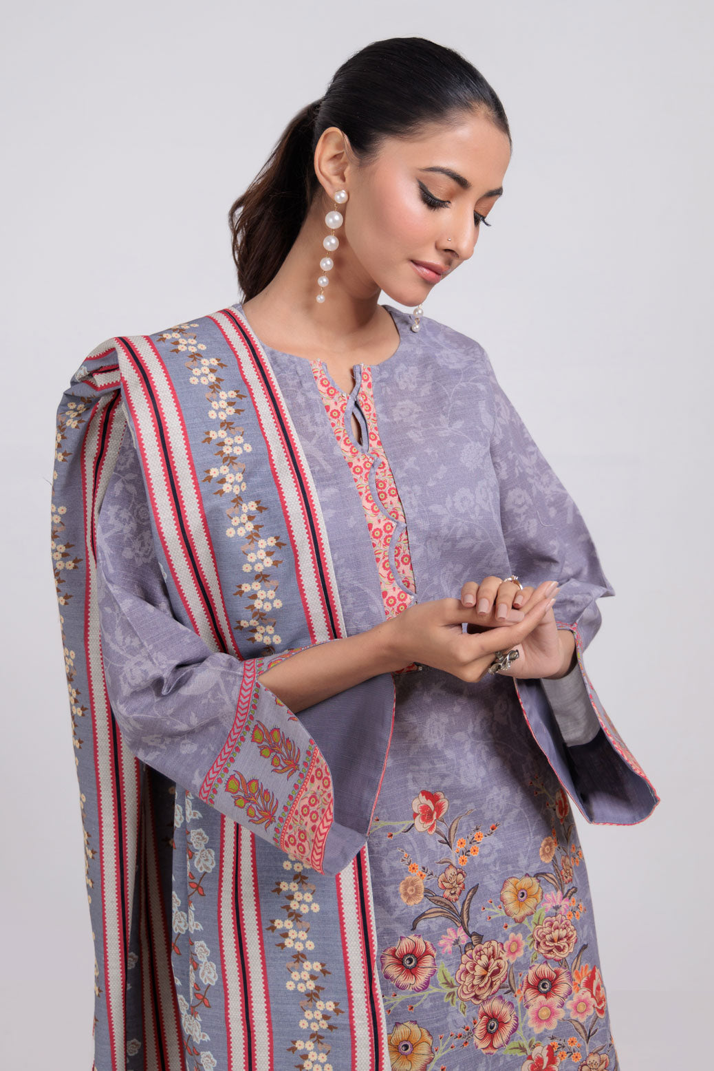 Bonanza Satrangi | Grey Khaddar 3 Piece (WS7243P54) -  Bonanza Satrangi Ready To Wear - Original Designer Dress - House of Maryam