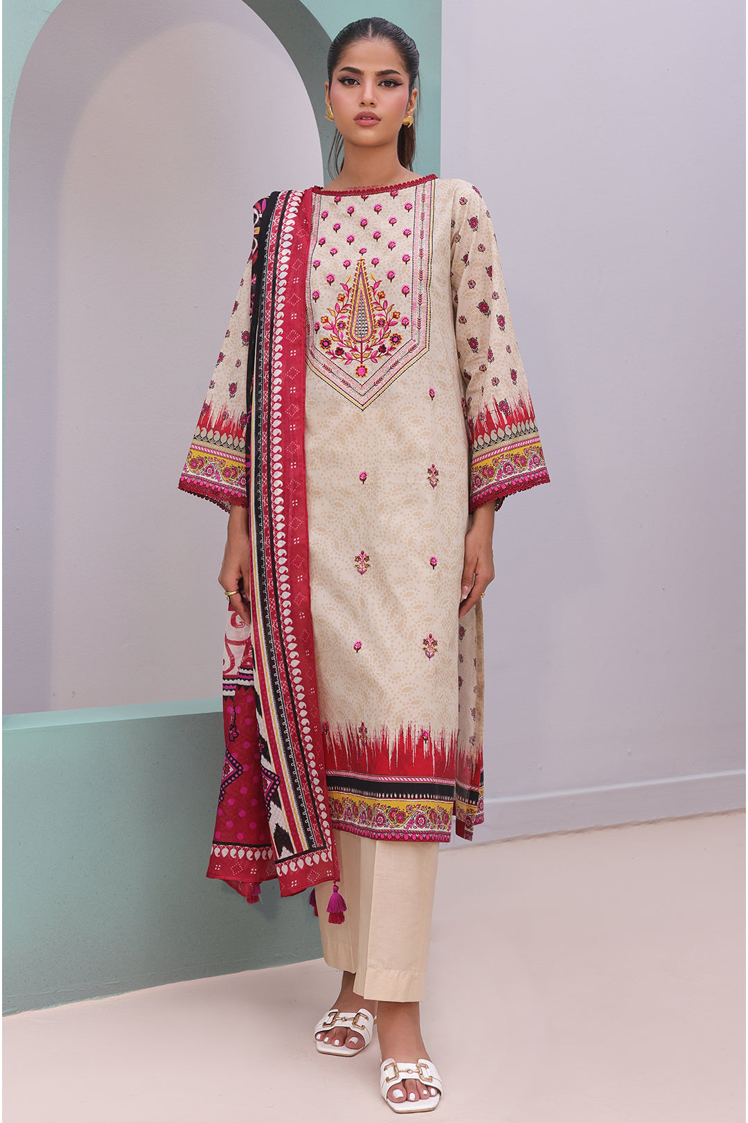 Zellbury | Unstitched 2 Piece Cambric | Embroidered Shirt Dupatta - 0022