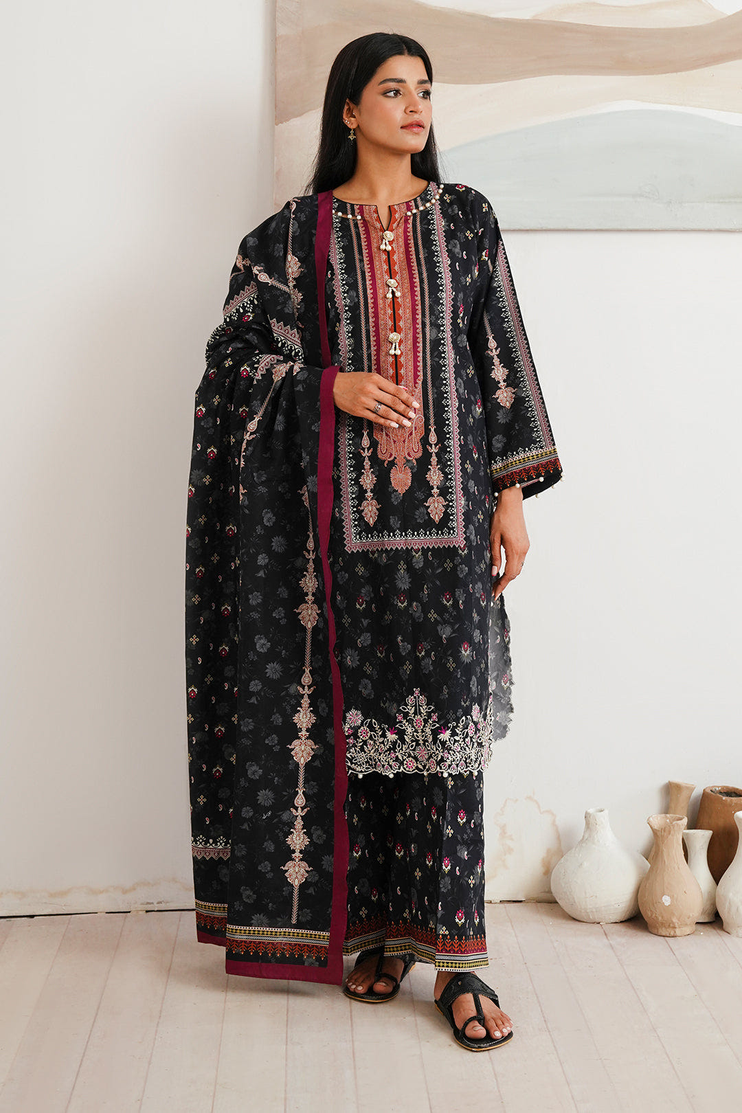Zellbury | Unstitched 3 Piece Cambric | Embroidered Shirt Shalwar Dupatta - 0063 -  Zellbury Women Essential Unstitched - Original Designer Dress - House of Maryam