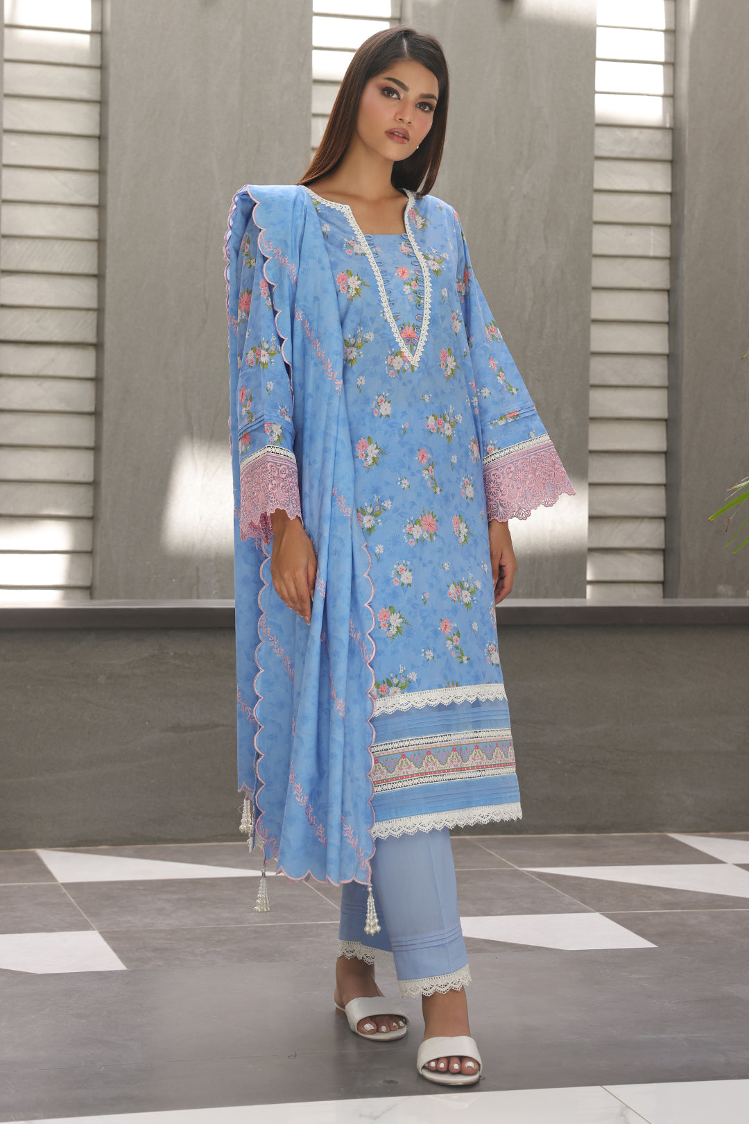 Zellbury | Unstitched 3 Piece Cambric | Embroidered Shirt Shalwar Dupatta - 0068