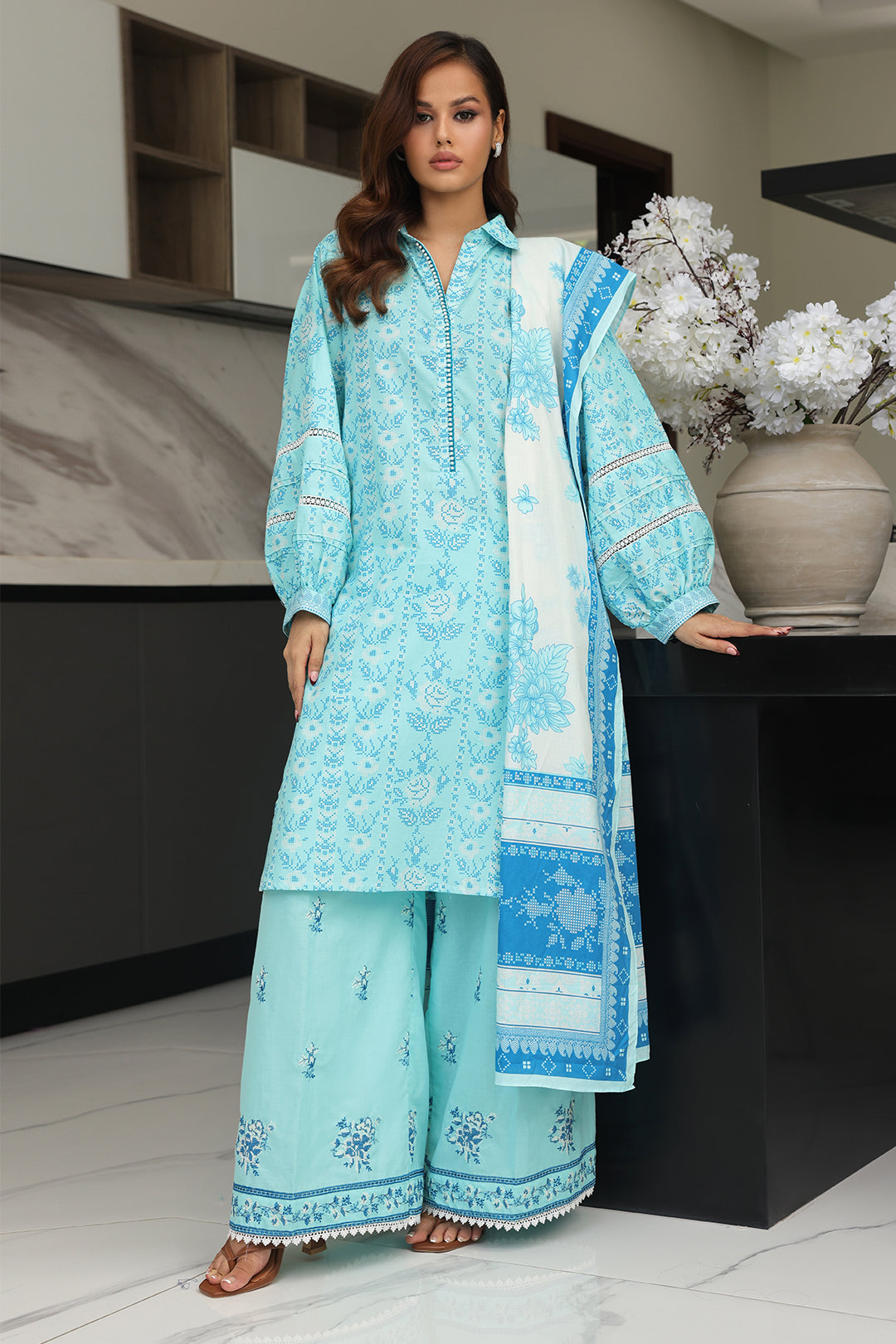 Zellbury | Unstitched 3 Piece Cambric | Embroidered Shirt Shalwar Dupatta - 0070 -  Zellbury Women Essential Unstitched - Original Designer Dress - House of Maryam