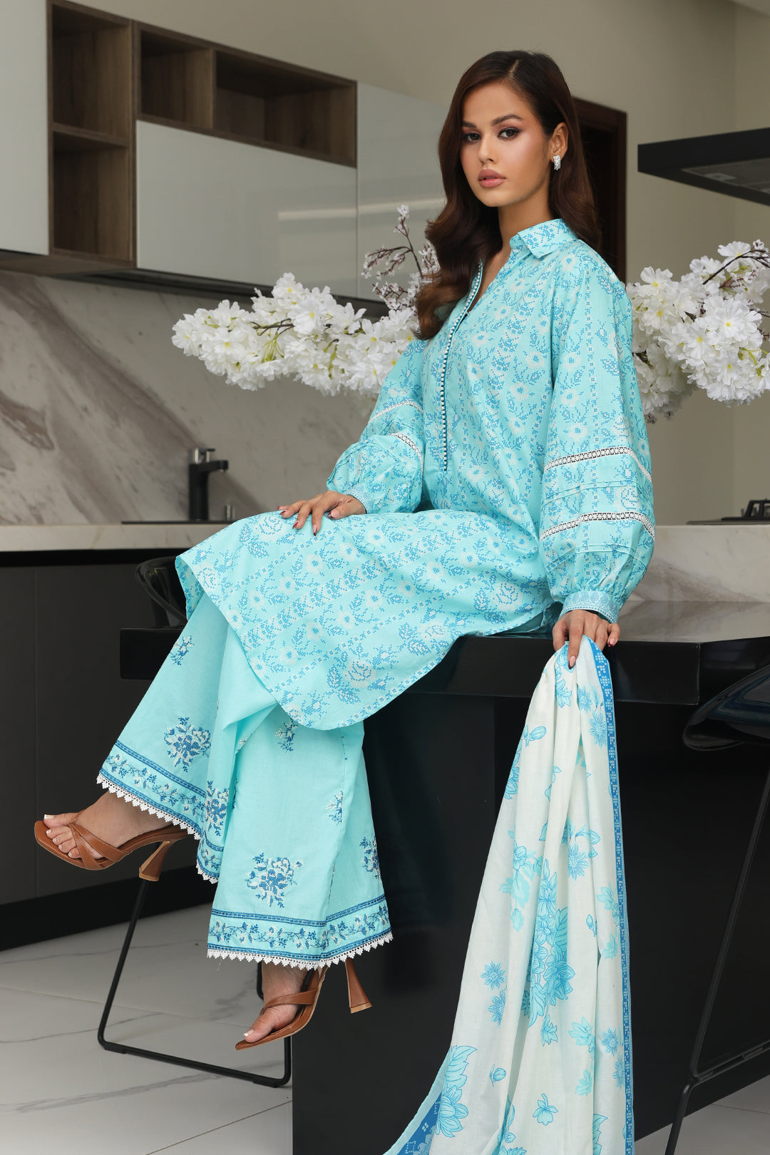 Zellbury | Unstitched 3 Piece Cambric | Embroidered Shirt Shalwar Dupatta - 0070