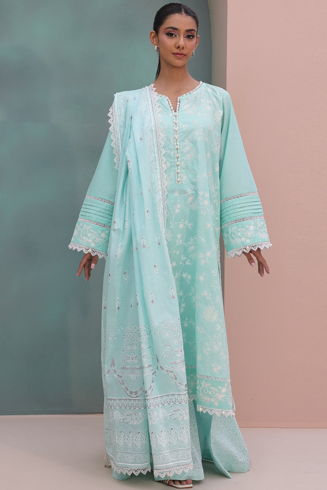 Zellbury | Unstitched 3 Piece Cambric | Embroidered Shirt Shalwar Dupatta - 0073 -  Zellbury Women Essential Unstitched - Original Designer Dress - House of Maryam