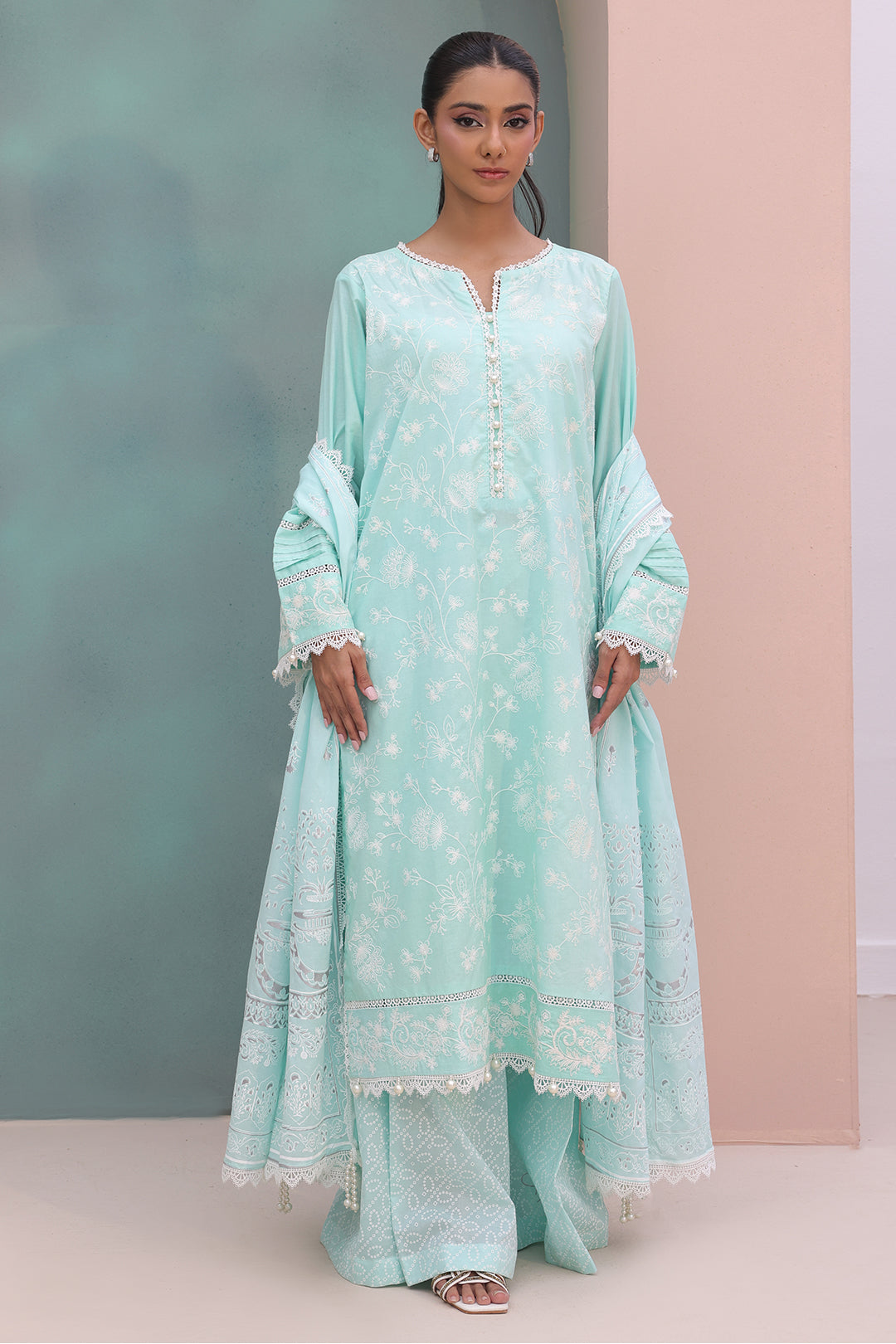Zellbury | Unstitched 3 Piece Cambric | Embroidered Shirt Shalwar Dupatta - 0073 -  Zellbury Women Essential Unstitched - Original Designer Dress - House of Maryam