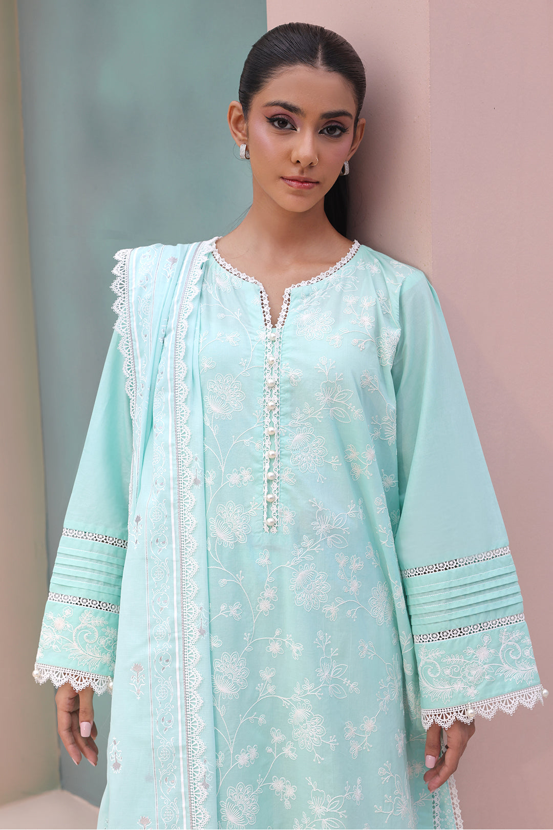 Zellbury | Unstitched 3 Piece Cambric | Embroidered Shirt Shalwar Dupatta - 0073 -  Zellbury Women Essential Unstitched - Original Designer Dress - House of Maryam