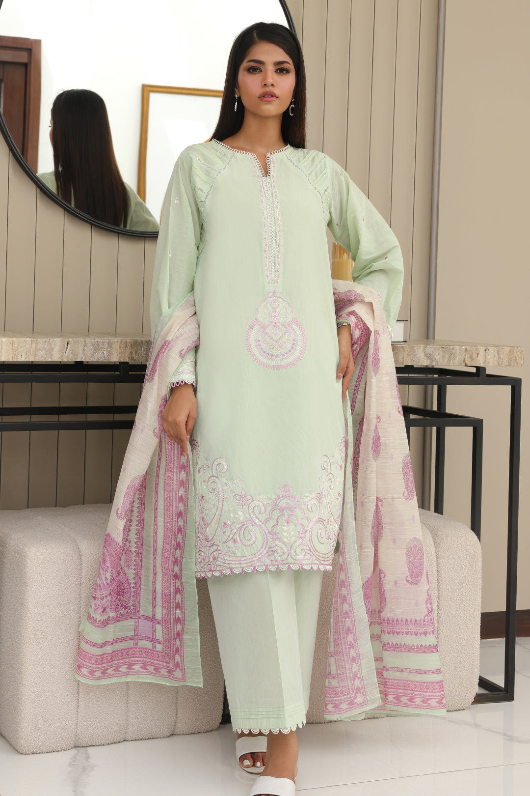 Zellbury | Unstitched 3 Piece Chambray | Embroidered Shirt Shalwar Dupatta - 0077 -  Zellbury Women Essential Unstitched - Original Designer Dress - House of Maryam