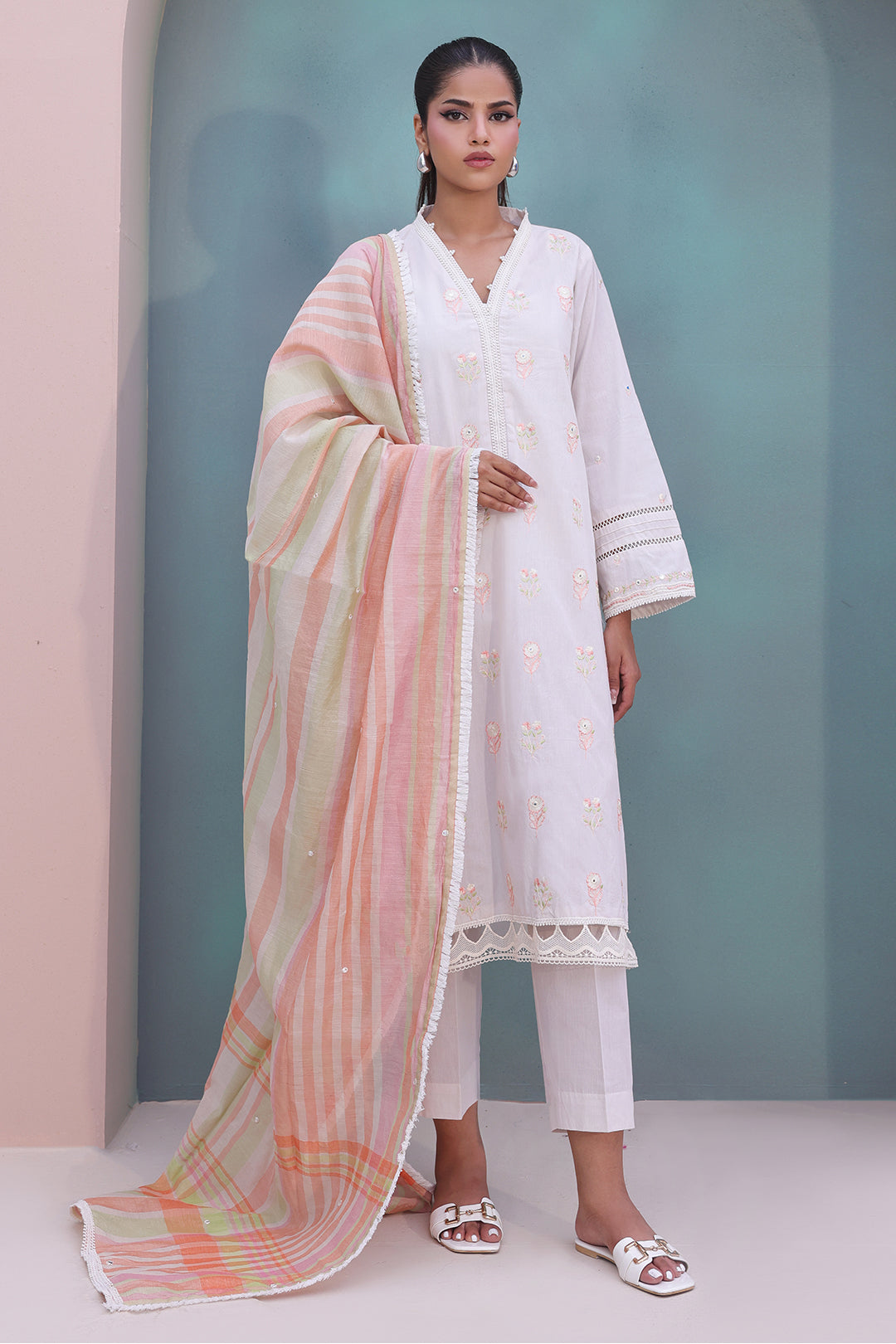 Zellbury | Unstitched 3 Piece Chambray | Embroidered Shirt Shalwar Dupatta - 0078 -  Zellbury Women Essential Unstitched - Original Designer Dress - House of Maryam