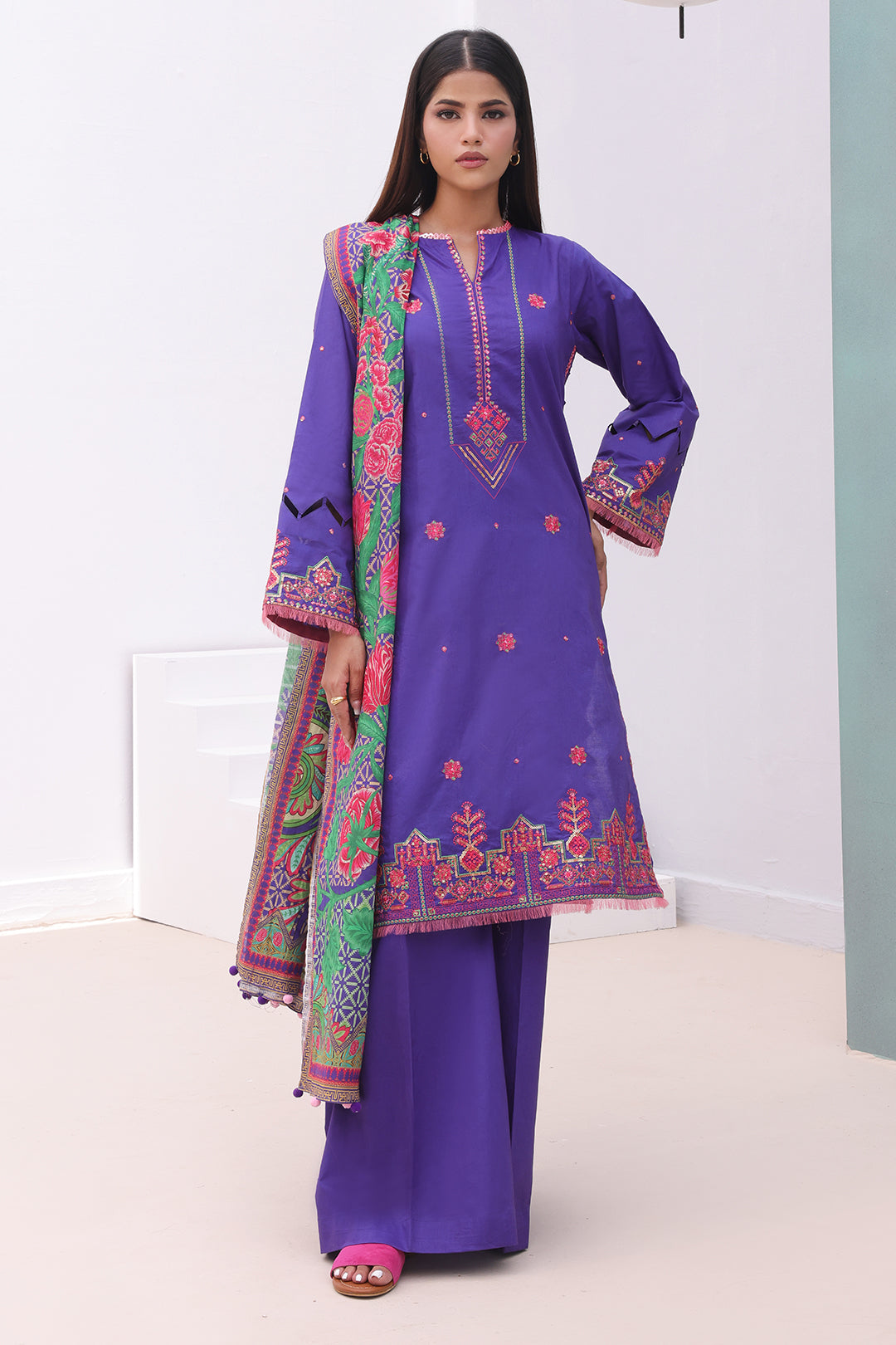 Zellbury | Unstitched 3 Piece Cambric | Embroidered Shirt Shalwar Dupatta - 0082 -  Zellbury Women Signature Unstitched - Original Designer Dress - House of Maryam