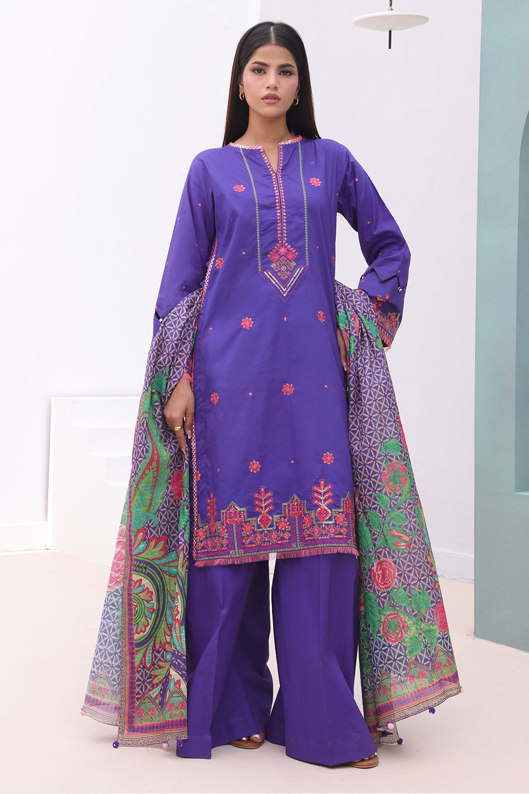 Zellbury | Unstitched 3 Piece Cambric | Embroidered Shirt Shalwar Dupatta - 0082